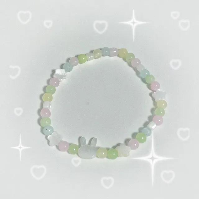 파스텔 귀여운 토끼 자개 원석 비즈 팔찌