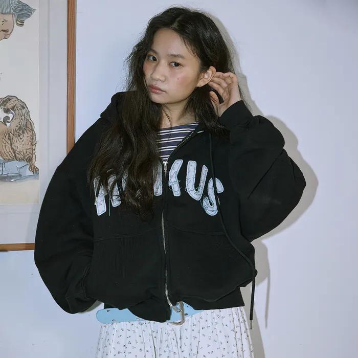 Vintage Floral Logo Hoodie Zip-up_Black