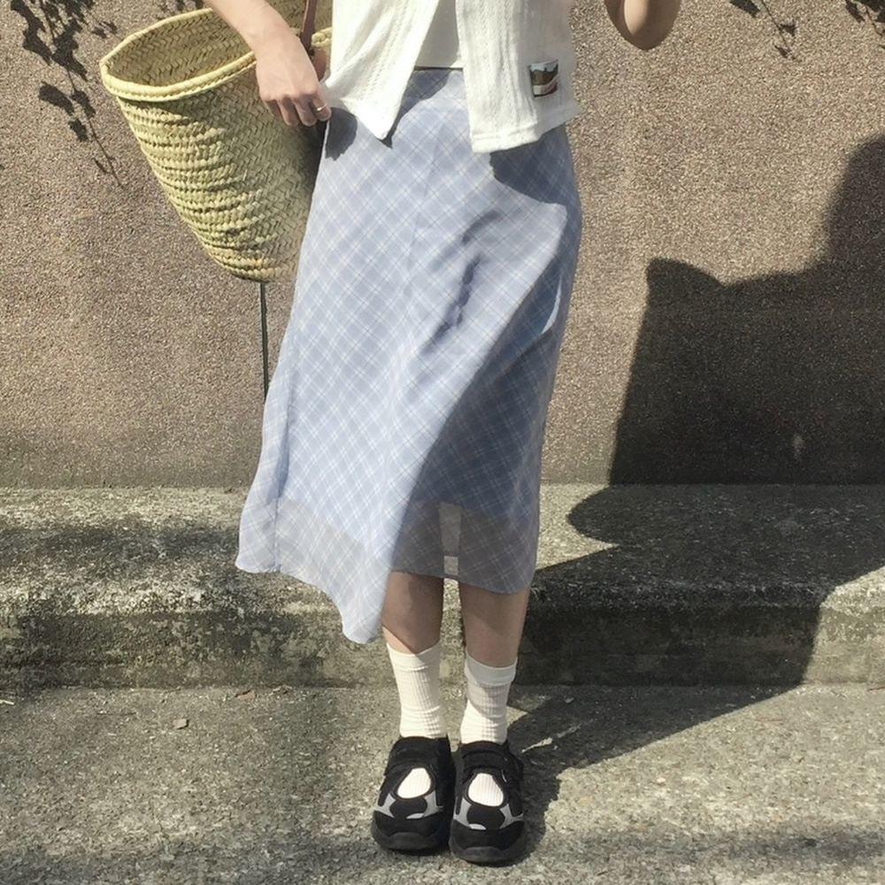 check chiffon skirt