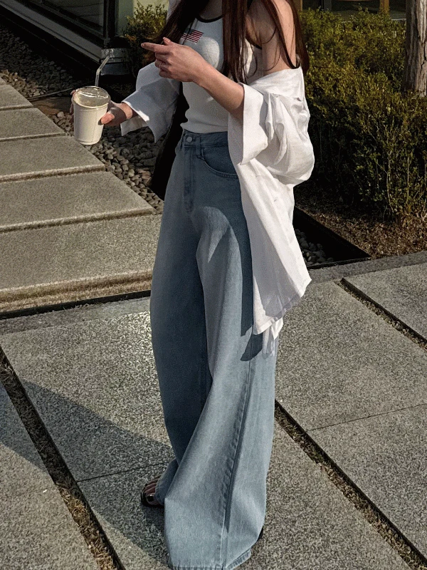 캣브러쉬 와이드 데님 팬츠