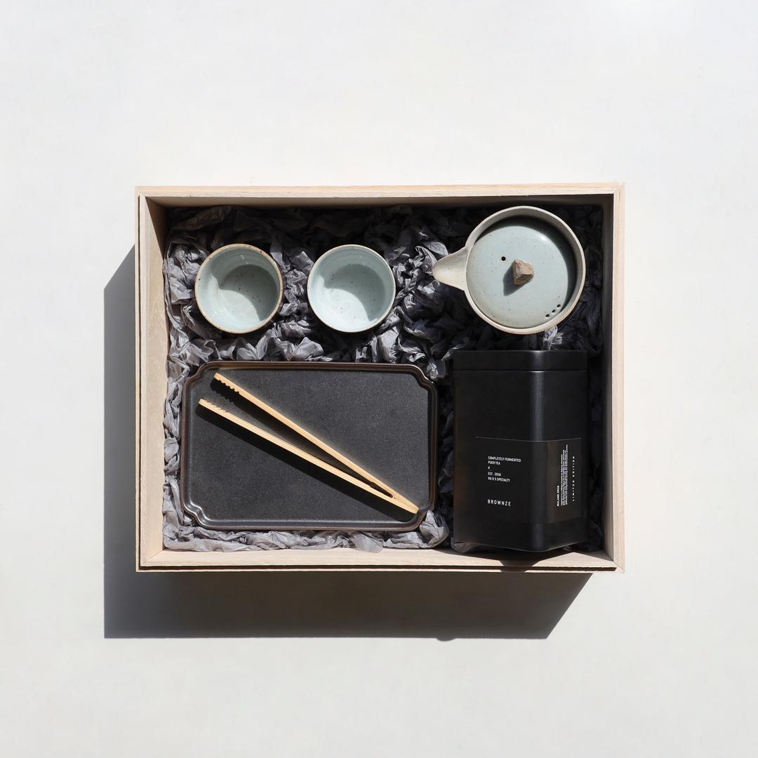 기프트 - 점심 그림자 보이차 다도세트, 선물 세트 (포랑2018 보이차, 차집게, 2인 다구세트, 티트레이) 명절선물