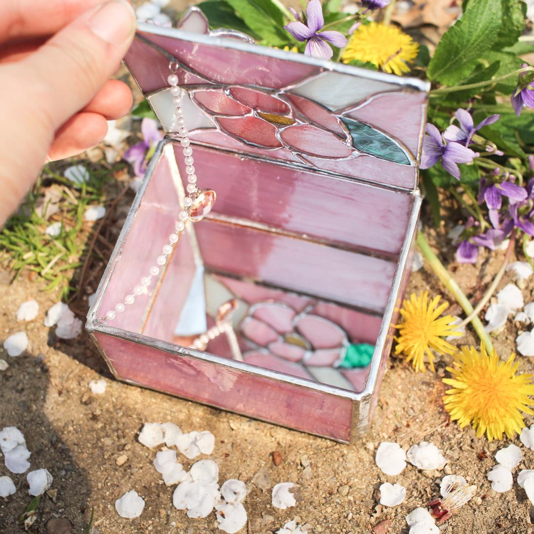 스테인드글라스 보석함 벚꽃 꽃과 나비 주얼리 유리공예