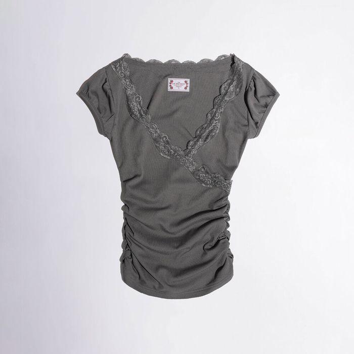 Lace Trim Wrap Tee Charcoal