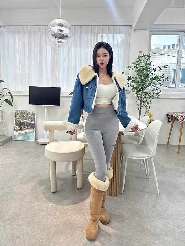 양털안감 뽀글이 카라퍼 데님 크롭 청자켓