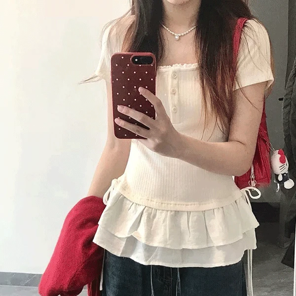 헤이 러블리 레이어드 프릴 반팔 티셔츠