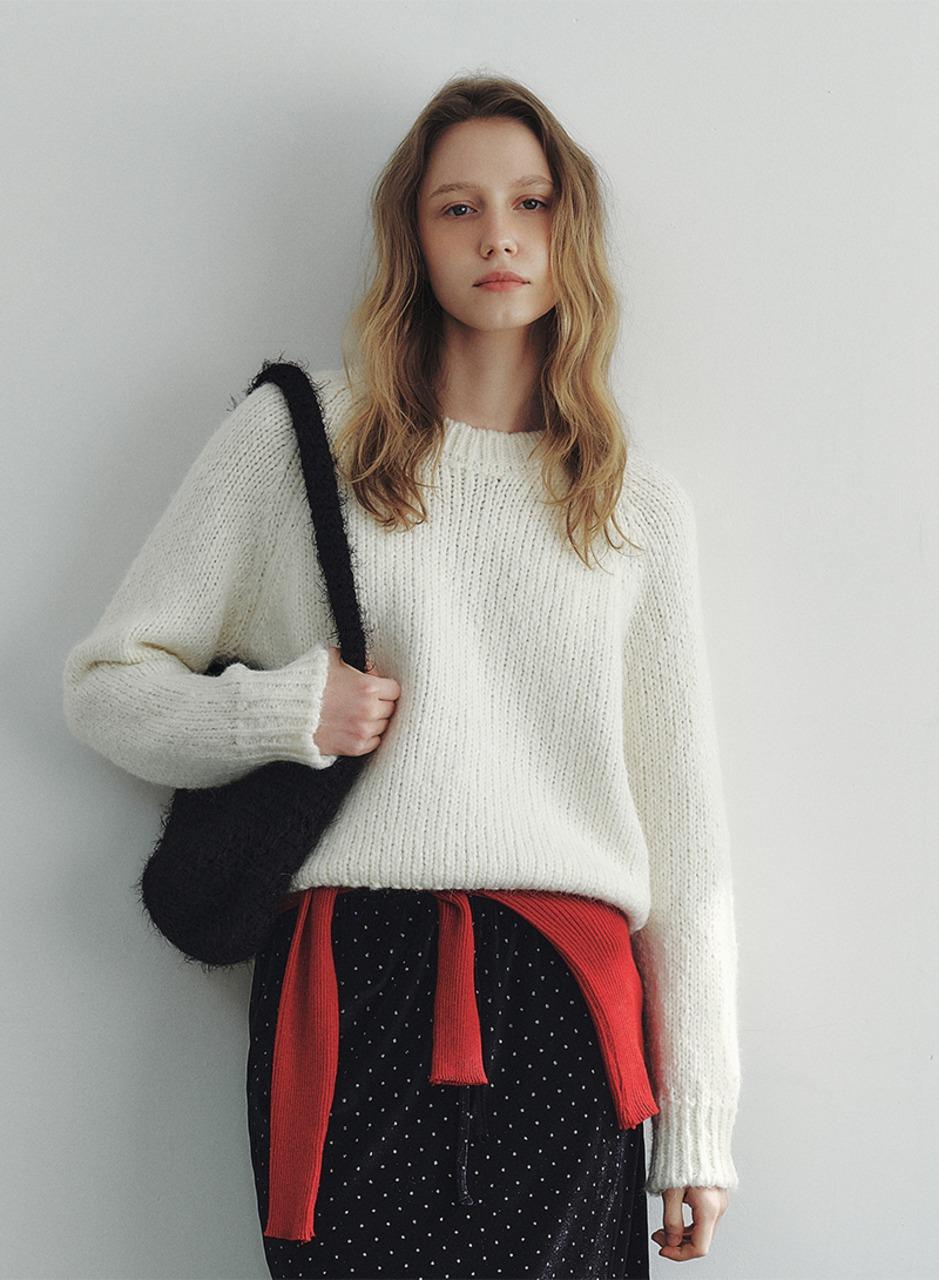 헤비 울 레글런 부클 니트 - 아이보리