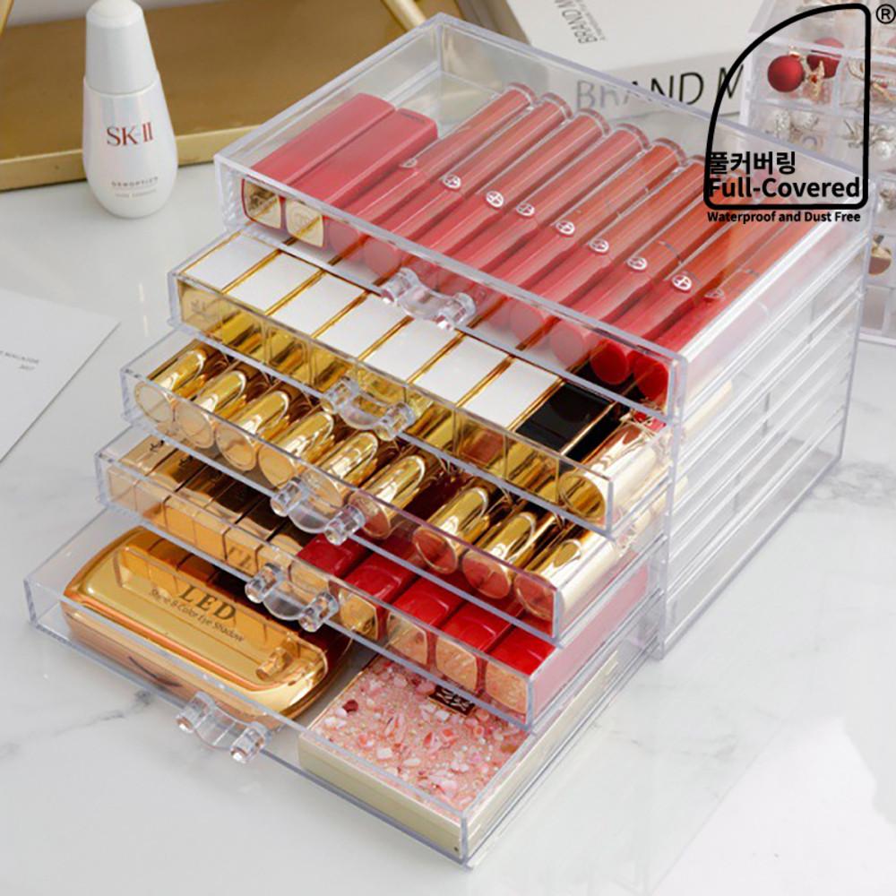 풀커버링 5단 자유칸 투명 립스틱정리함 섀도우 네일파츠 글리터 통젤 젤네일 스티커 보관함