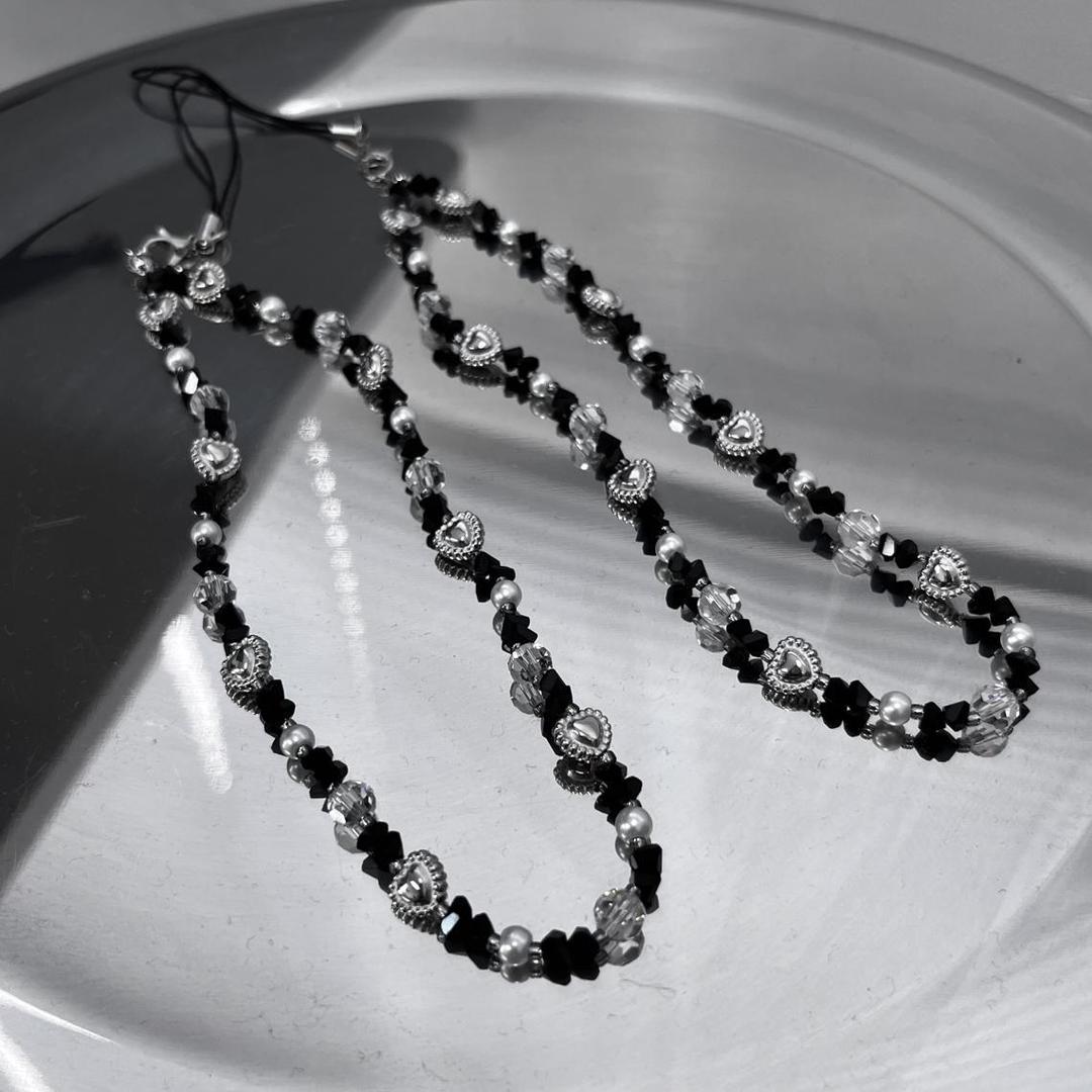 Mini Silver Heart Phone Strap 미니 실버 하트 비즈 스트랩 핸드폰줄 핸드폰고리 손목 폰스트랩