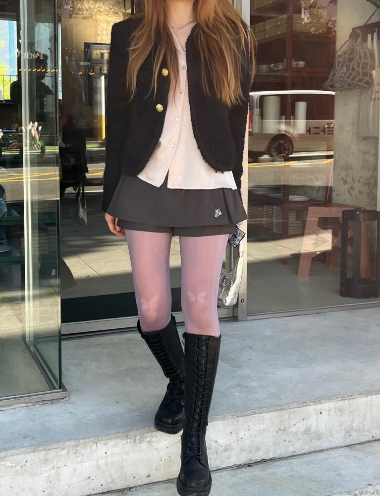 [Grain butterfly tights] Y2K 유니크 나비 포인트 그레이 컬러스타킹 타투스타킹 프린팅스타킹