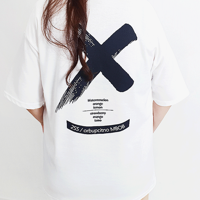 빅사이즈 오버핏 엑스 프린팅 반팔티 2color