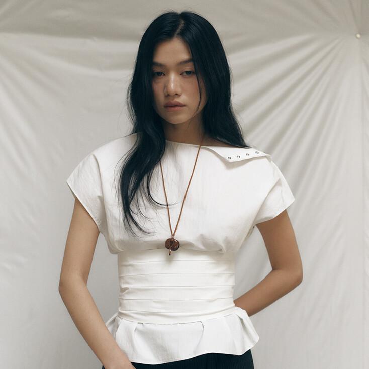[1st REORDER] [SET] SNAP BLOUSE & PINTUCK BUSTIER SET UP [WHITE]