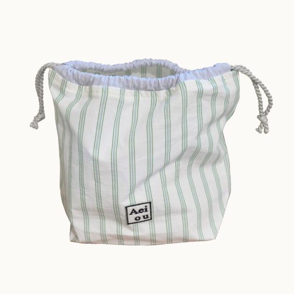 Aeiou String Pouch Green Tea Stripe(Silver)