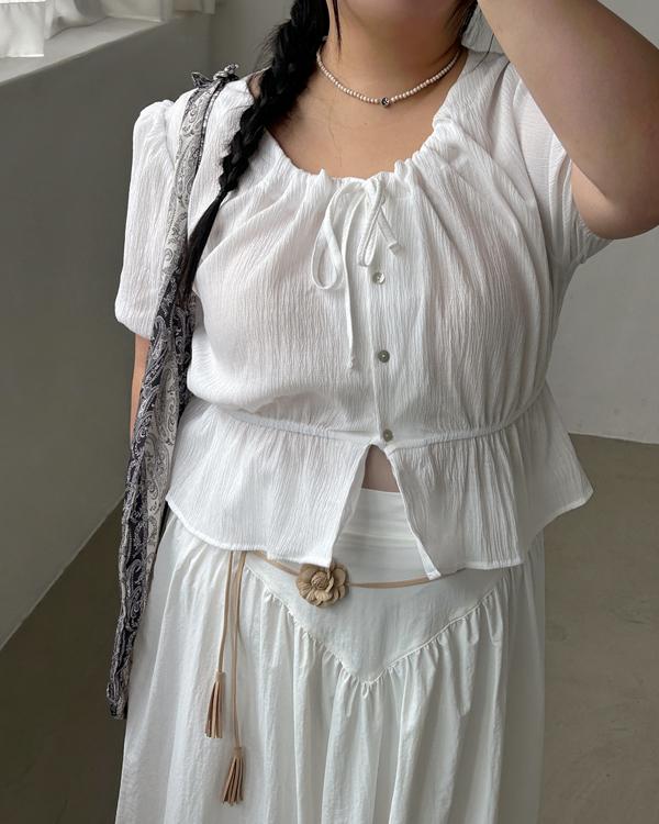 퍼프 밴딩 스트랩 블라우스