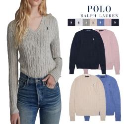 폴로 우먼스 케이블 니트 라운드/브이넥 스웨터 Polo Cable Knit Crew/V-Neck Sweater