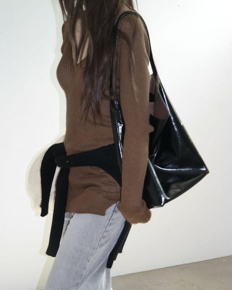 양브이넥 골지 니트탑 (밑단 사이드 트임)