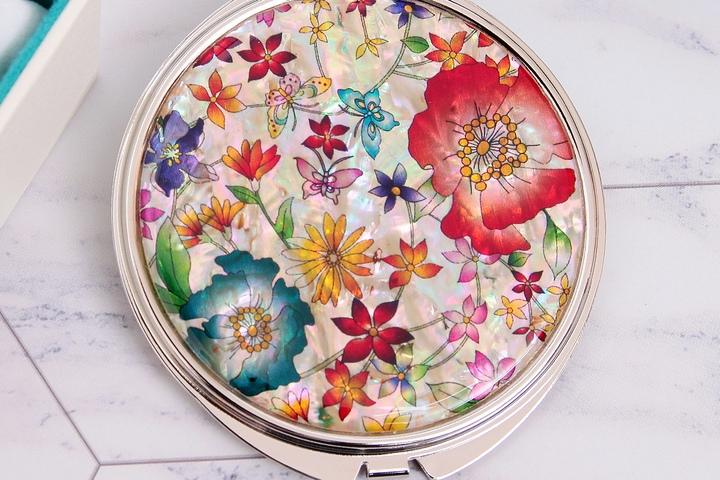 화이트플라워 자개손거울 자개거울 원형손거울