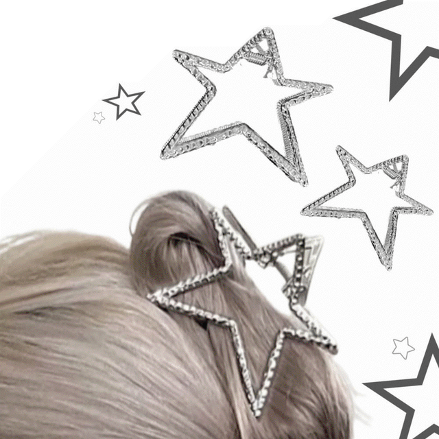 y2k star pin / 별 스타 반 집게핀 헤어 머리 핀 삔 반묶음 / 유니크 키치 하이틴 스트릿 힙 힙한 실버 포인트 아이템 악세사리