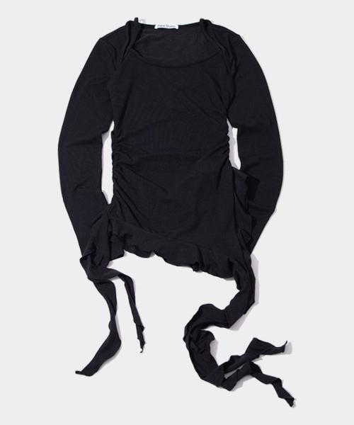 사이드 셔링 프릴 나시 레이어드 슬림핏 롱 슬리브리스 [블랙]
