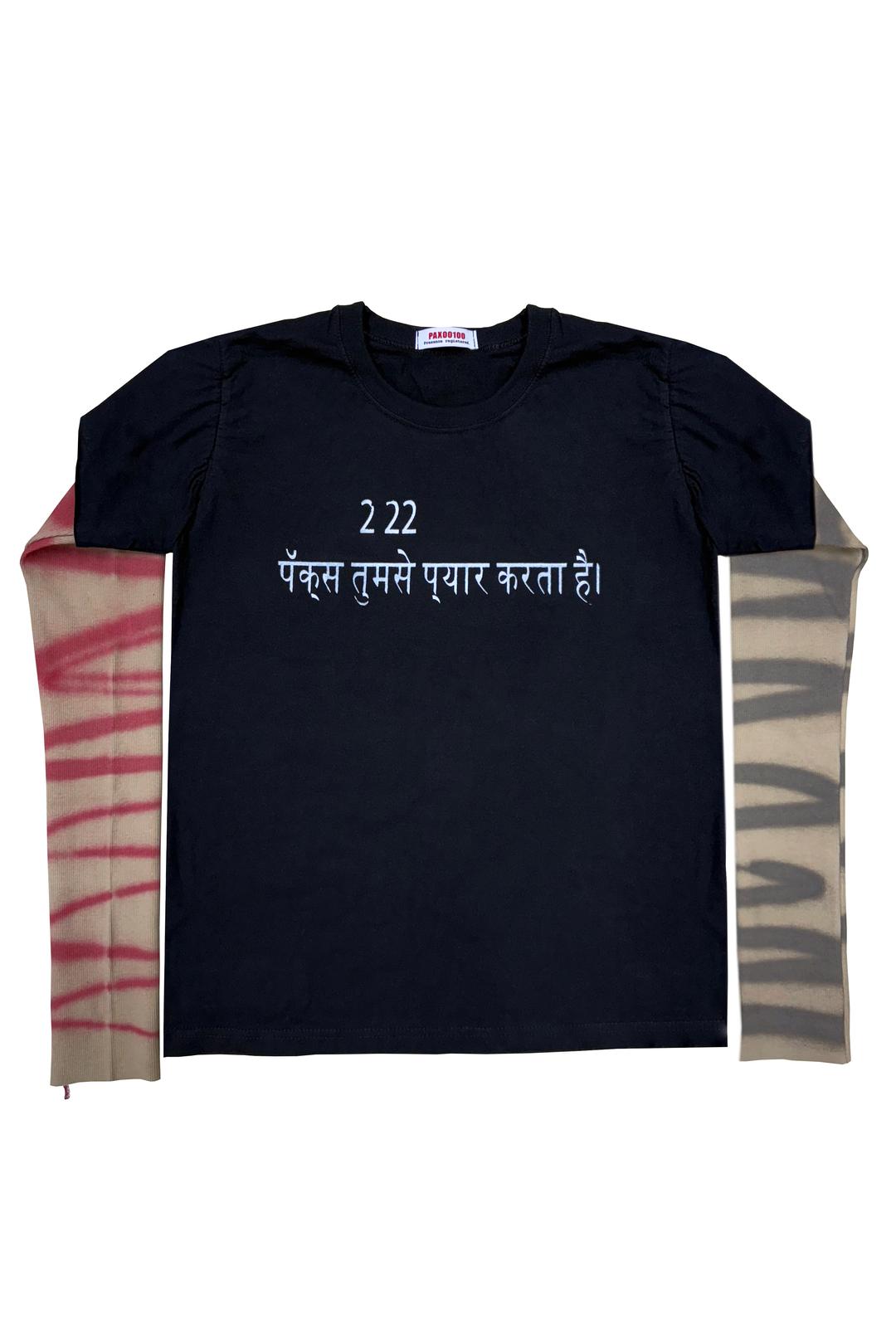 222 Hindi-Lettering Layered-Sleeve T-Shirt