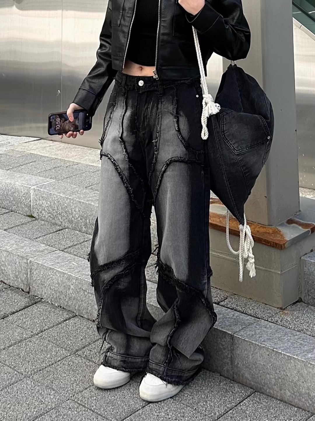 유니크 락 워시 블랙진