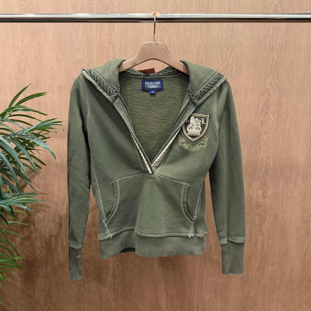 폴로 진스 컴퍼니 후드티 딥 브이 슬릿 크레스트 패치 디테일 슬림핏 카키 | 후루츠패밀리