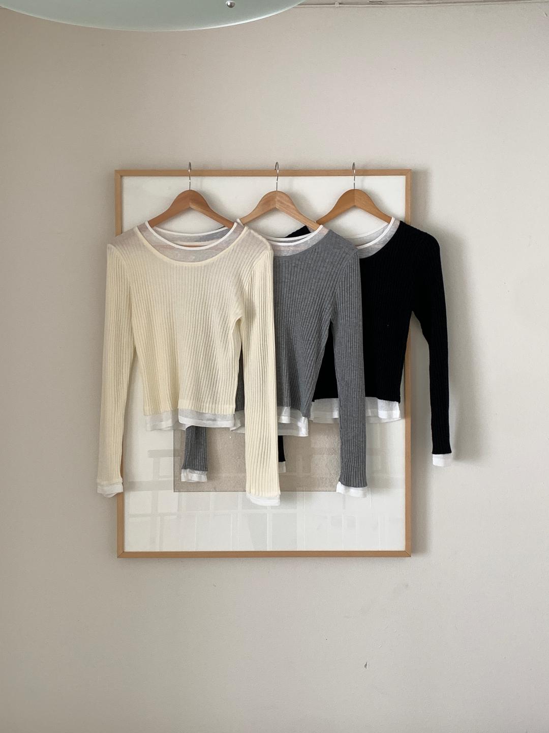 프뤼 [누적2000장](여리핏/가을준비)마카롱 레이어드 크림 니트 (ivory,gray,black)