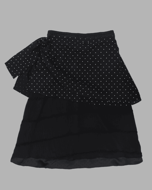 CHIFFON DOT LAYERED BANDING SKIRT (BLACK)