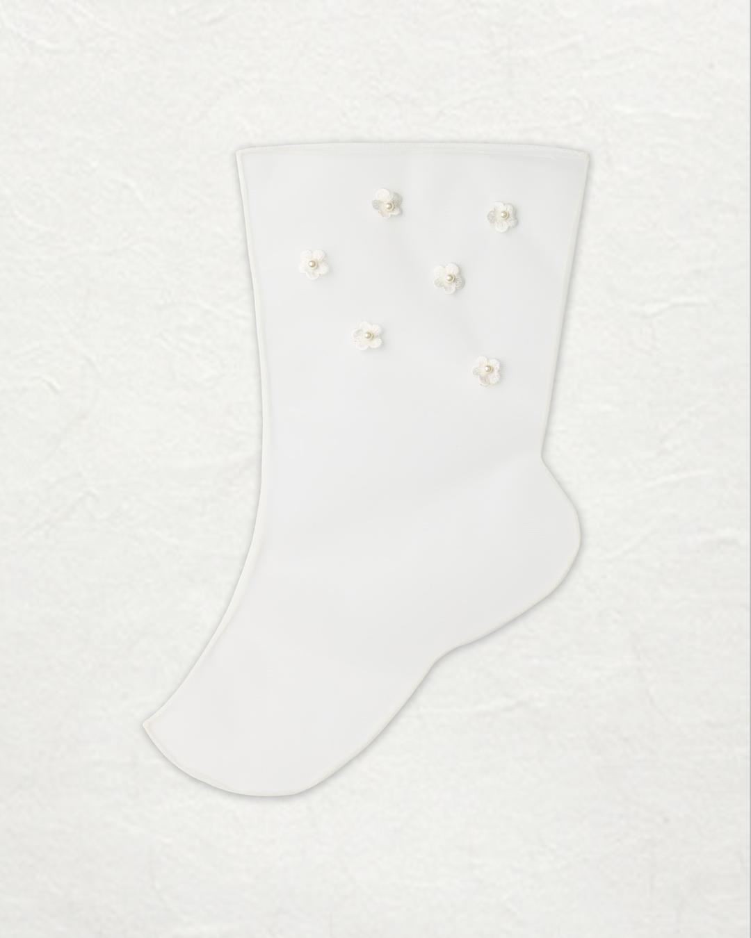 시스루 튤 버선 - 플라워 화이트