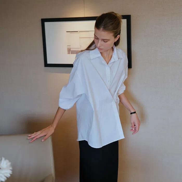 [정은채님 착용][3차 오더] Sylvie Side Wrap Shirt (White)