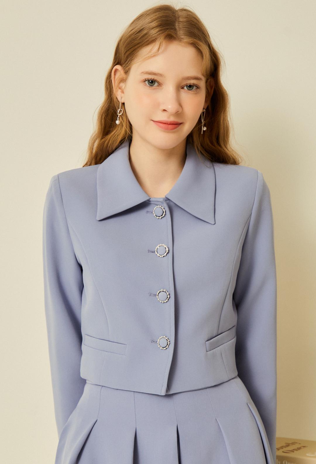 펄 디테일 버튼 크롭 재킷 (BLUE)