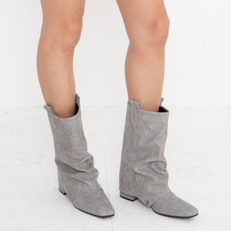 SHIRRING WARMER WESTERN BOOTS (GREY)