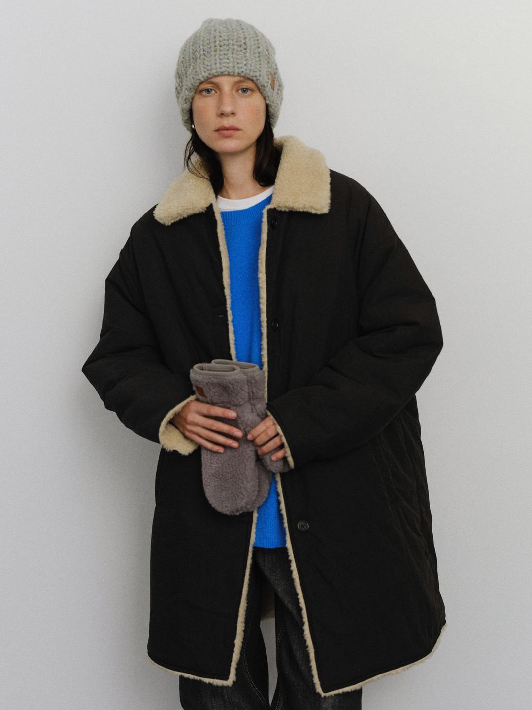 RE-ORDER / Reversible shearing padded coat_Black