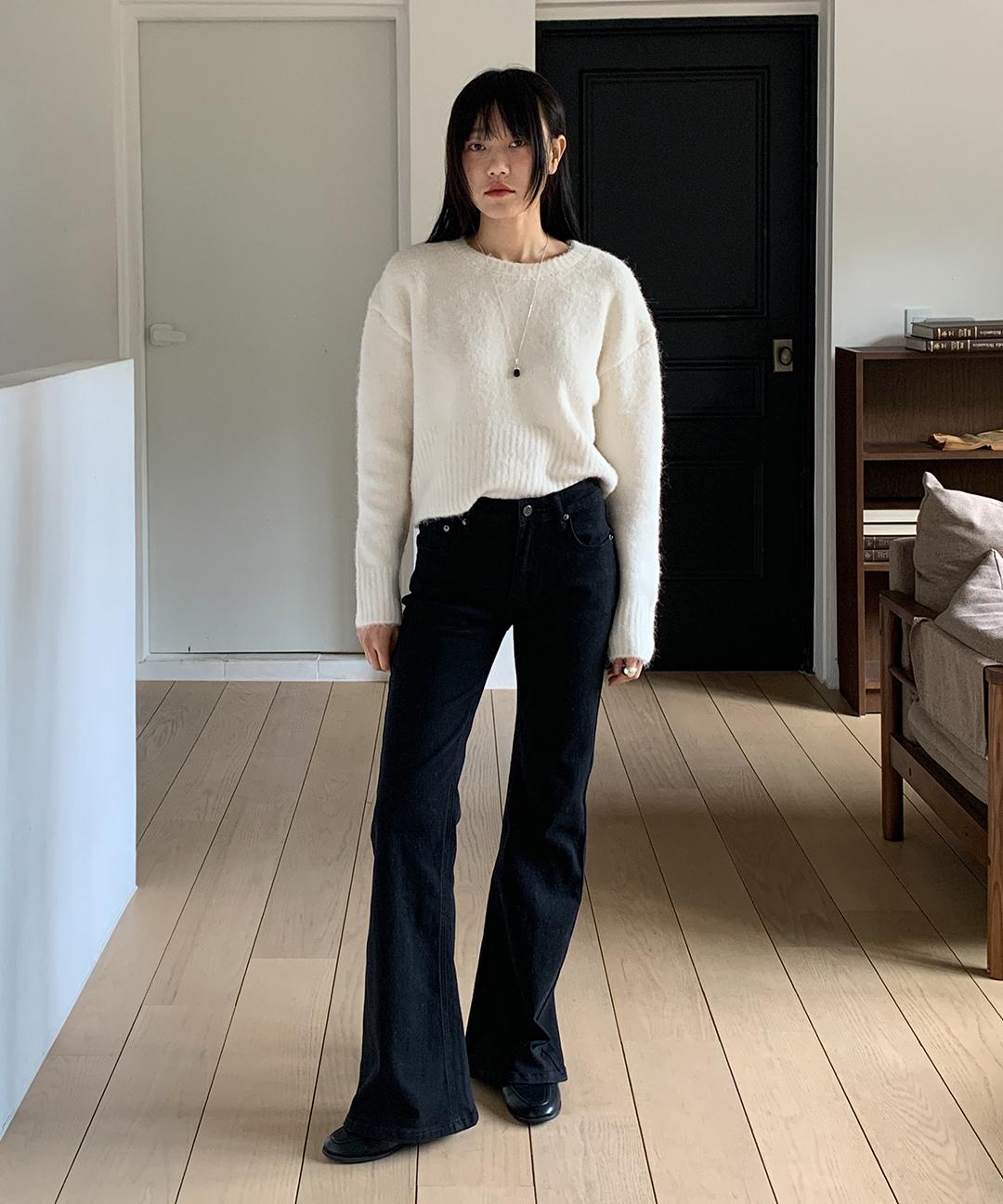 밀리언코르 7147 블랙 슬림 코튼 부츠컷팬츠