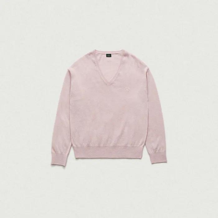 Light Plain V-Neck Knit Sweater_Pink
