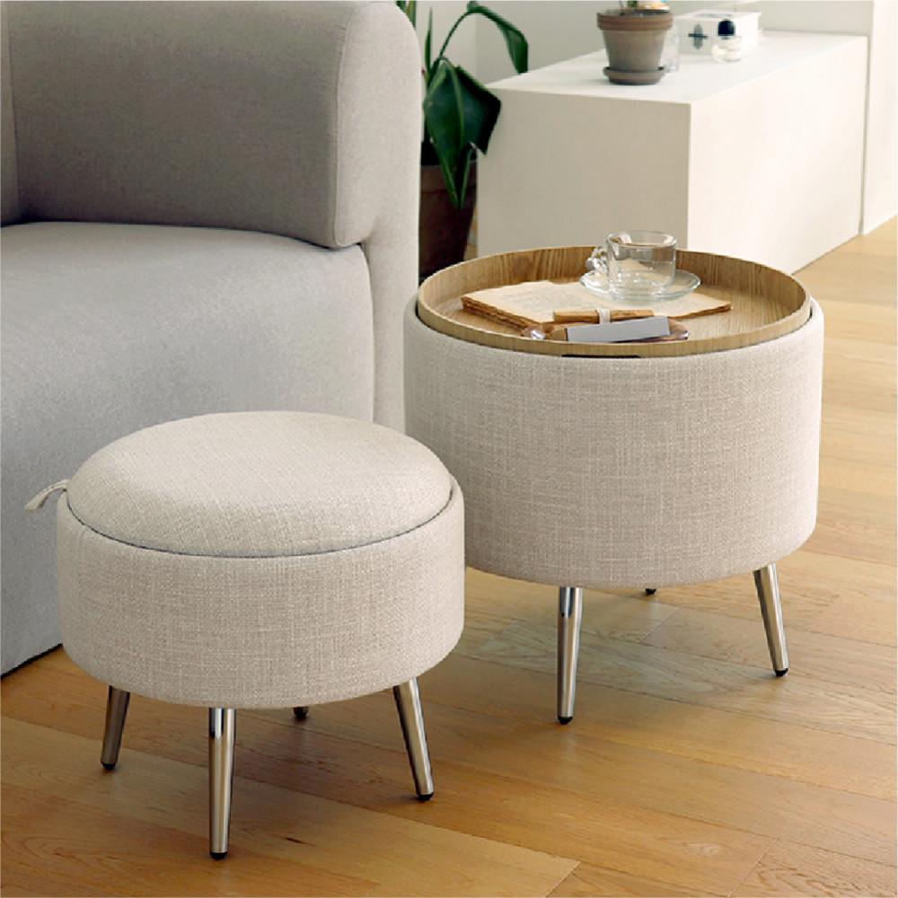 오델로 원형 수납 스툴 쇼파스툴 오토만 리버시블 쿠션 선반의자
