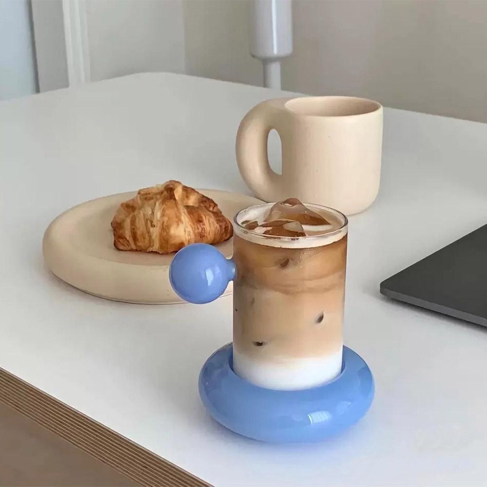 오유월 동그란 컬러풀 에그볼 손잡이 유리컵 소서 세트