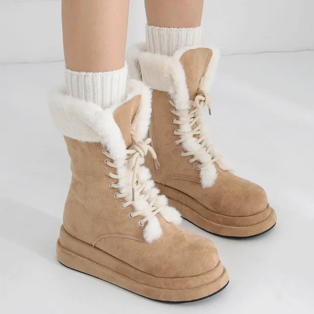 ❤️당일출고❤️스웨이드 퍼트리밍 폴드 레이스업 더블통굽 겨울 미들부츠 미들워커 어그 방한부츠 방한 윈터 L-11701