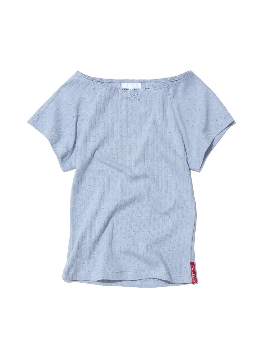 [WOMEN] PWC LACE TRIM EYELET SHORT SLEEVE TEE_SKY