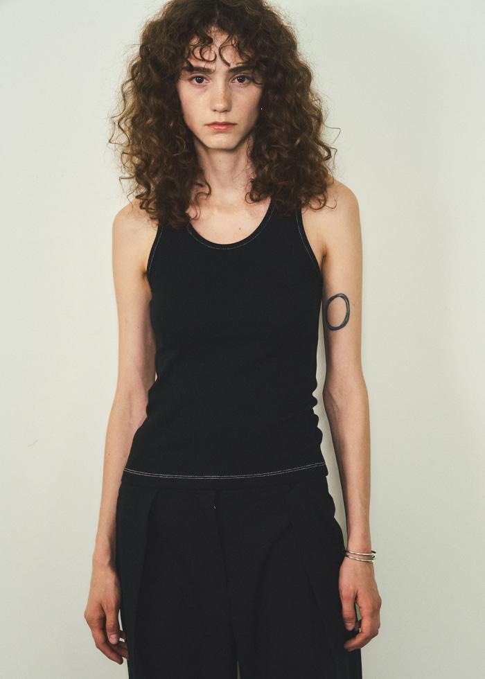 Contrast Stich Sleeveless_CTT328(Black)