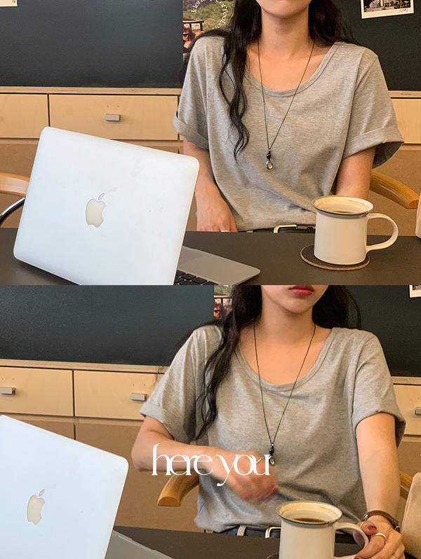 유리에 주문폭주/루즈핏✨[here you] 히얼유 딥 U넥 반팔 T - 3color (반팔티/봄반팔/여름반팔/유넥티/베이직/무지티/레이어드/모달/핏보장)