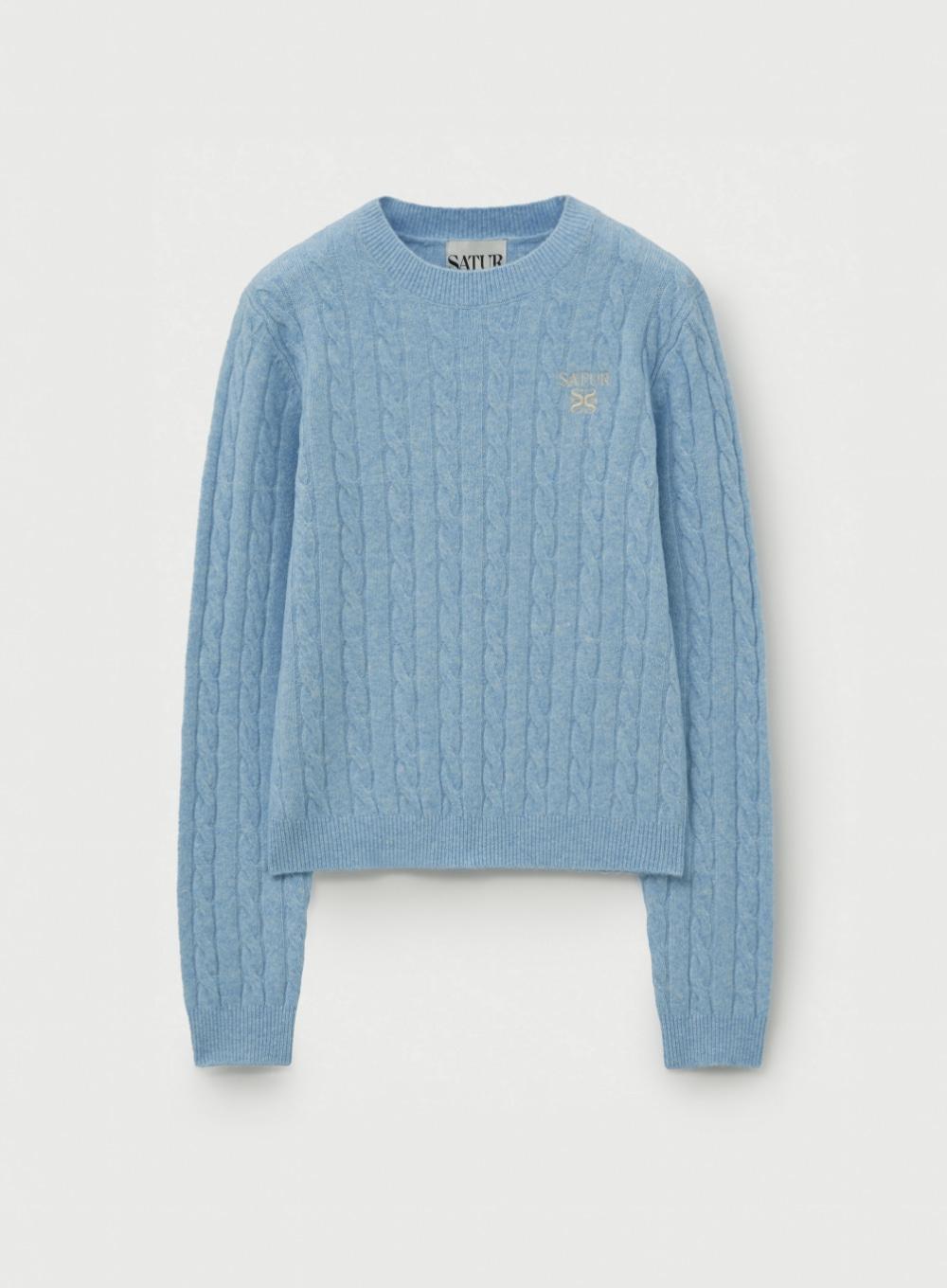 (W) Soft Touch Cable Crew Neck Knit - Sky Blue