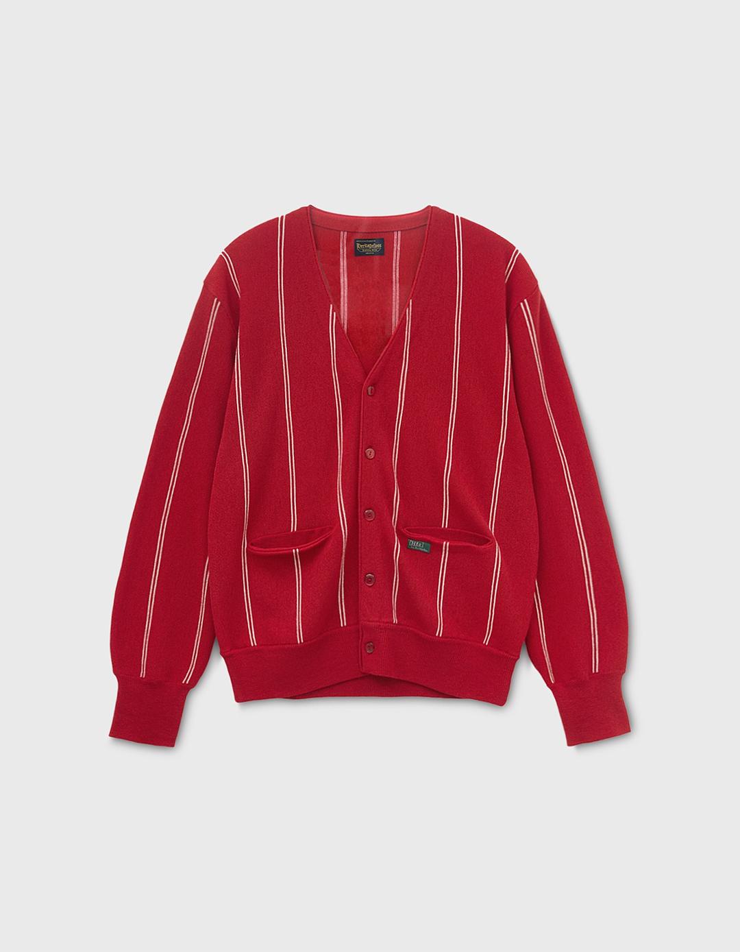 STRIPED MERINO WOOL CARDIGAN / Red-Ivory