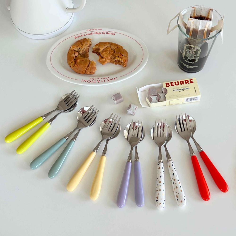 페이퍼가든 미도리 커트러리 세라믹 핸들 레트로 핑크 포크 디저트 수저