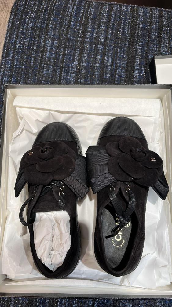 MARKET RHEMES ORDER [CHANEL] CHANEL BLACK CAMELIA SHOES 36.5