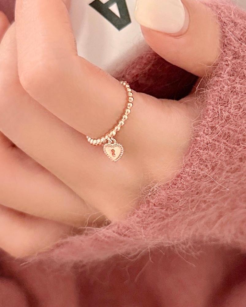 [신상할인] 실버925 하트 열쇠 팬던트 딸랑이 반지 (실버,로즈골드)