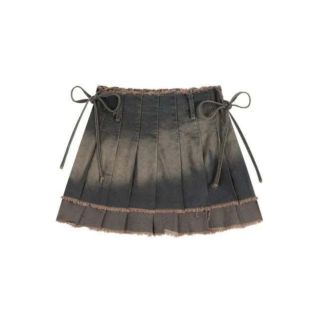 헨리 플리츠 데님 스커트