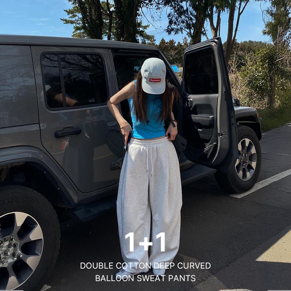 (WOMAN) 1+1 더블코튼 딥 커브드 벌룬 스웻팬츠 (3color)