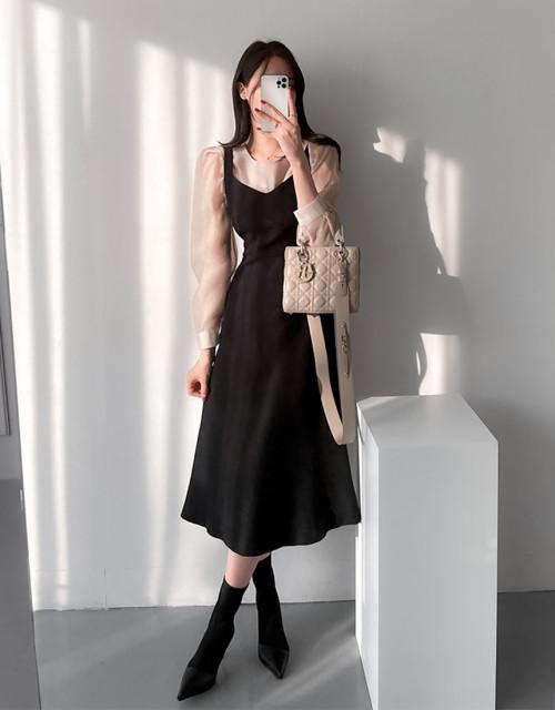 [무료배송]엘르 뷔스티에 머메이드 롱 원피스 : 이즈카민