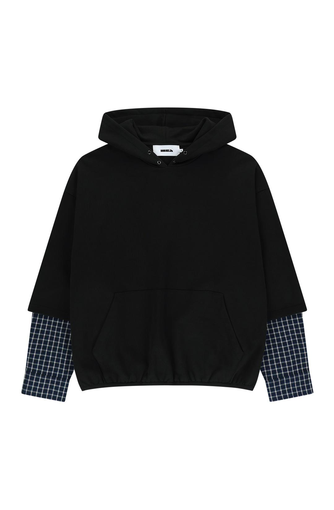 CHECK MIX HOODIE [BLACK]