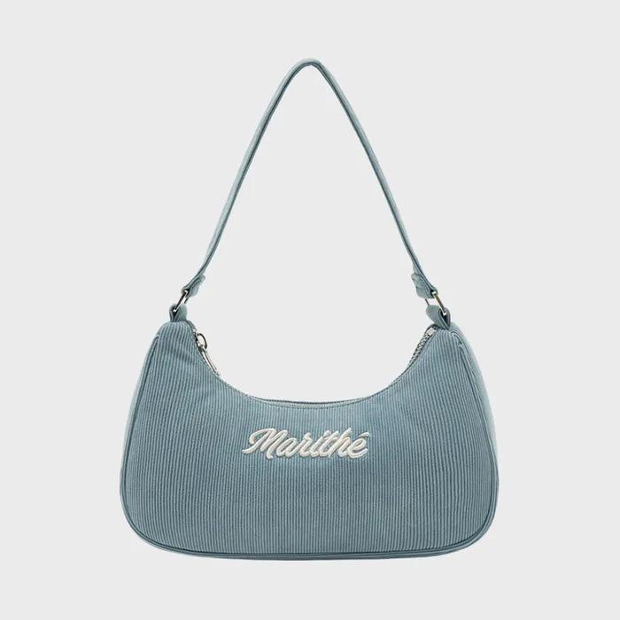 EMBROIDERY LOGO CORDUROY SHOULDER BAG light blue